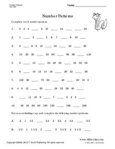 Number Patterns Worksheet for 3rd - 5th Grade | Lesson Planet