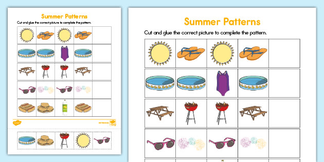 Summer Cut And Paste Patterns | Twinkl USA Resources