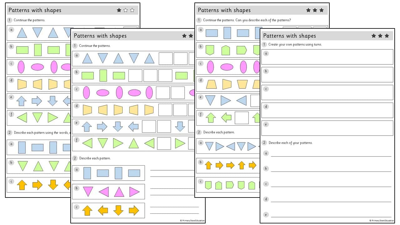 Patterns with shapes | Worksheets - Primary Stars Education