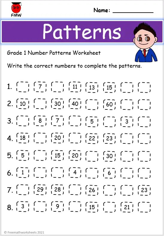 Grade 1 Number Patterns Worksheets | Printables | Free Worksheets