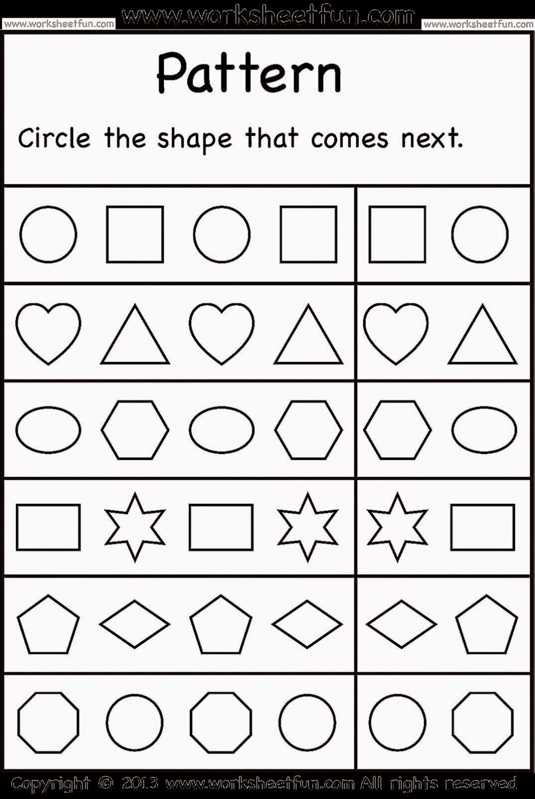 Pattern Worksheets For Kindergarten