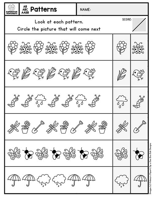 pattern worksheet for kinder