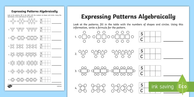 Expressing Patterns Algebraically | Algebra worksheets