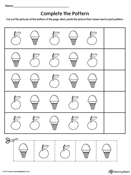Preschool Patterns Printable Worksheets | MyTeachingStation.com