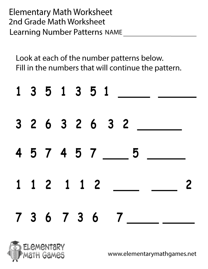 Free Printable Number Patterns Worksheet for Second Grade