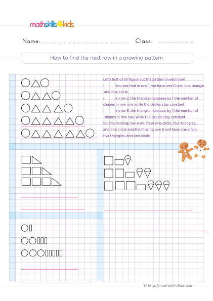 Patterns worksheets for Grade 3: Shapes and sequences Practice