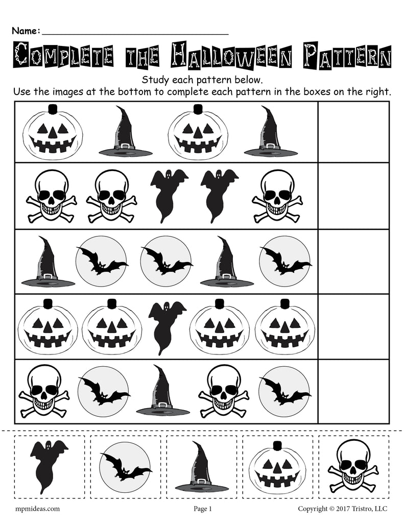 Printable Halloween Pattern Worksheet!