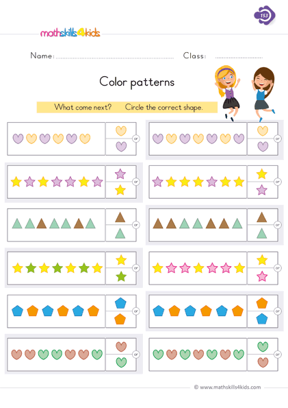 1st Grade free printable pattern worksheets: Fun &  engaging activities