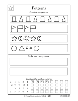 Continuing patterns | 1st grade, Kindergarten Math Worksheet ...
