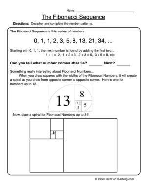Fibonacci Sequence Patterns Worksheet  