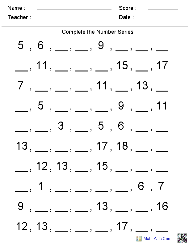 pattern worksheet in math