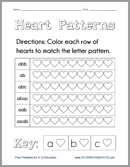 Heart Patterns Worksheet | Student Handouts