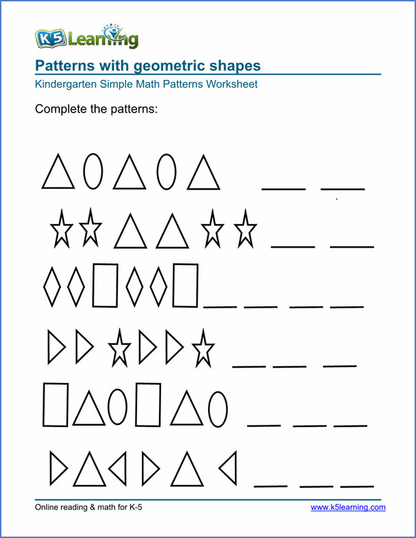 Free Preschool &  Kindergarten Pattern Worksheets - Printable ...