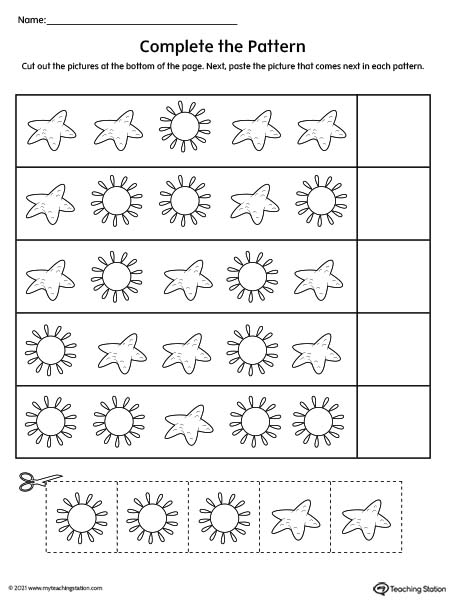Preschool Patterns Printable Worksheets | MyTeachingStation.com