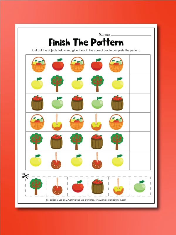 Free Printable Apple Pattern Worksheets For Kids