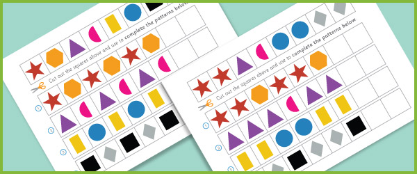Early Learning Resources Complete The Pattern Worksheets - 2D Shapes