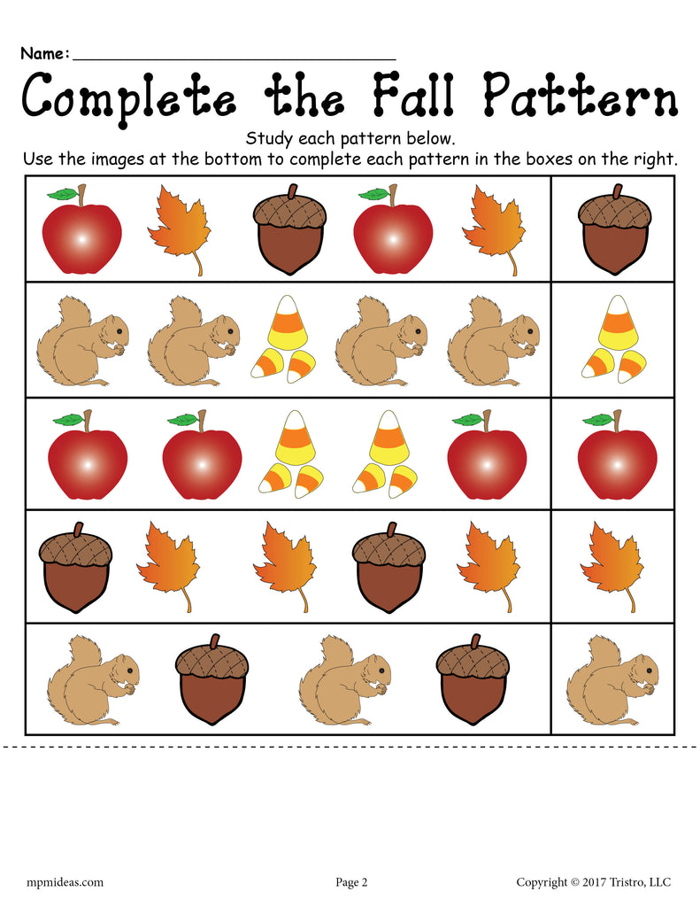Printable Fall Pattern Worksheet! – SupplyMe