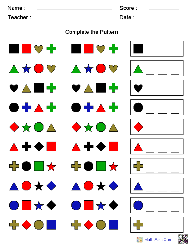 Patterns Worksheets | Dynamically Created Patterns Worksheets