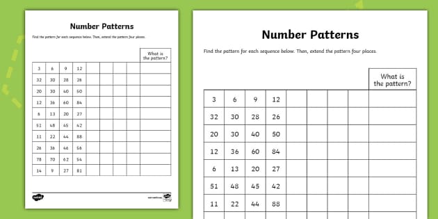 pattern worksheet third grade