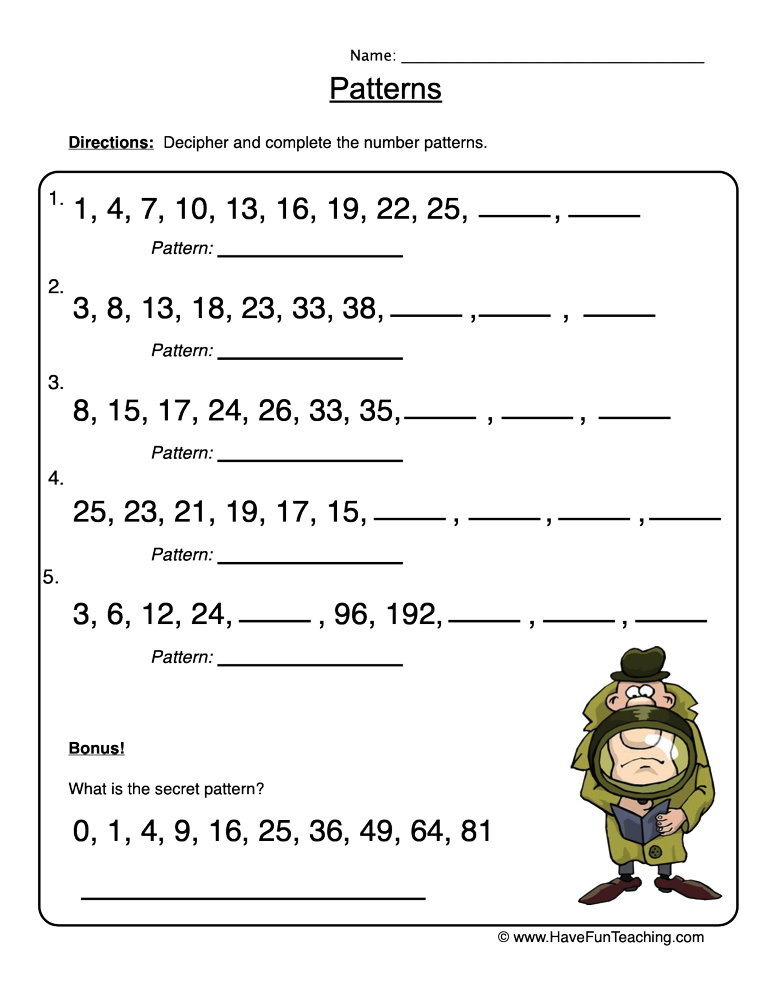 Find the Number Pattern Worksheet - Have Fun Teaching - Worksheets Library