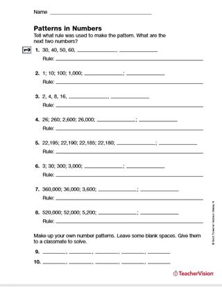 4th Grade Patterns Worksheets
