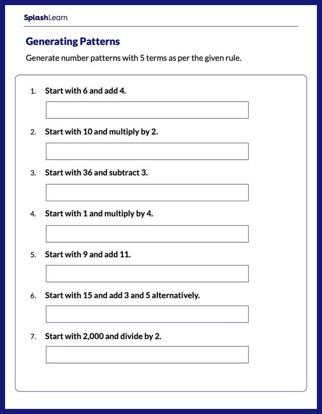 Generating Number Patterns Math Worksheets SplashLearn Worksheets
