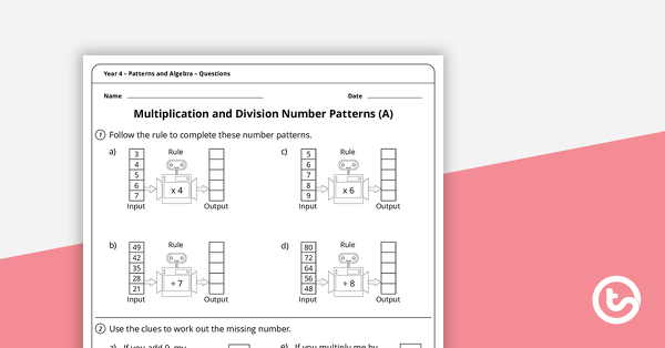 Patterns and Algebra Worksheets - Year 4 | Teach Starter