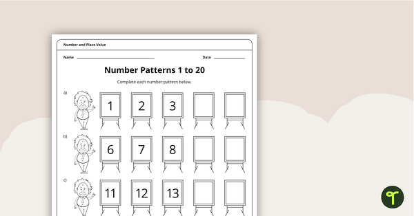 Number Pattern Worksheets - 1 to 20 | Teach Starter