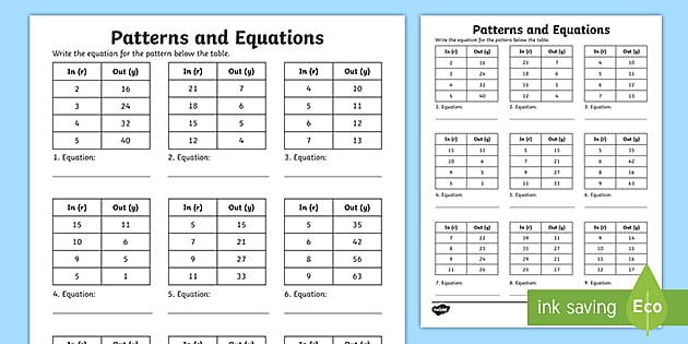 Pattern Table Maths | Patterns and Equations Tables - Twinkl