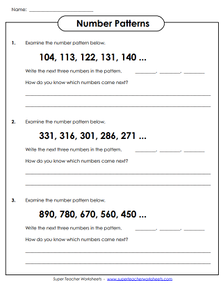 patterns worksheet for third graders