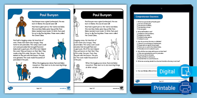 Paul Bunyan Reading Comprehension Worksheet | Twinkl USA