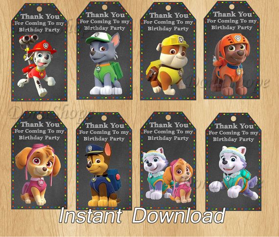 paw patrol printable thank you tags