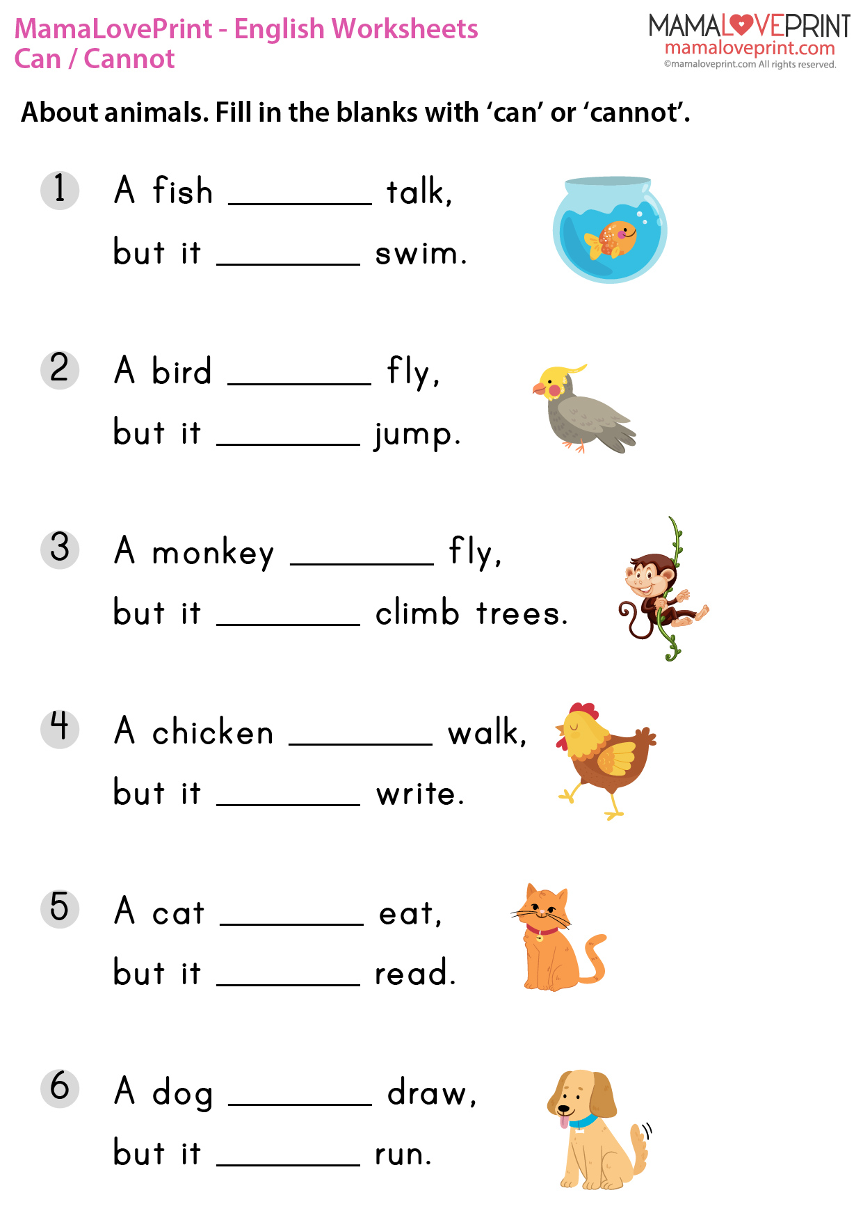 MamaLovePrint . Grade 1 English Worksheets . Basic Grammar (Can ...