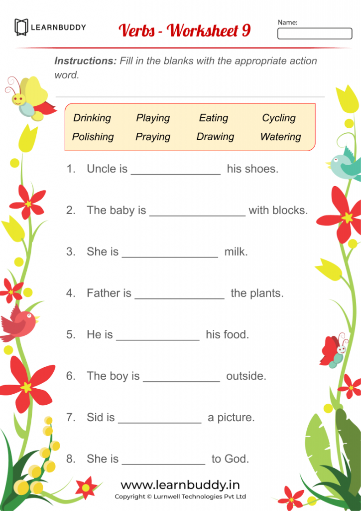 English worksheets for Class 1 (Nouns, Verbs, Pronouns ...