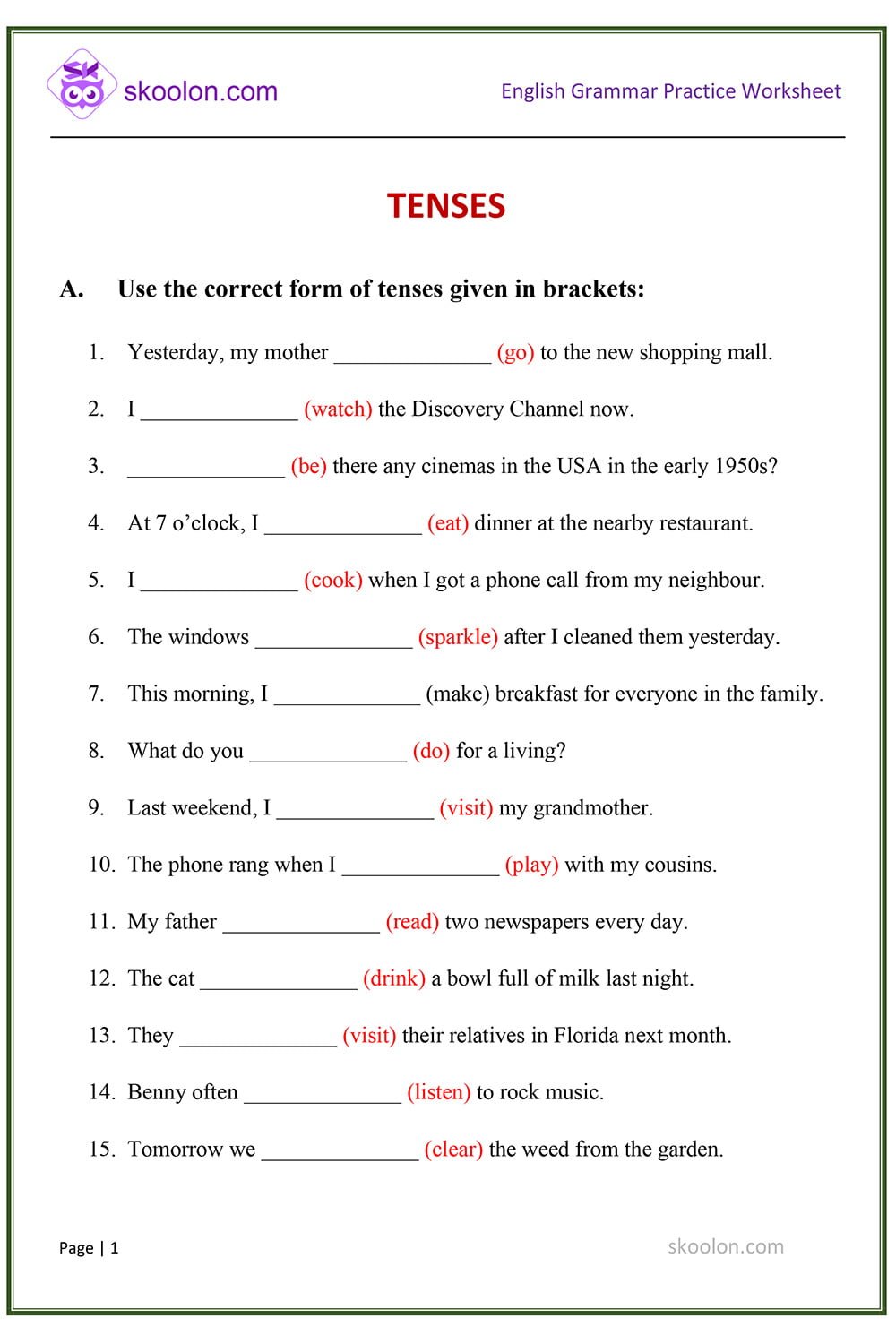 Tenses3 Worksheets Library