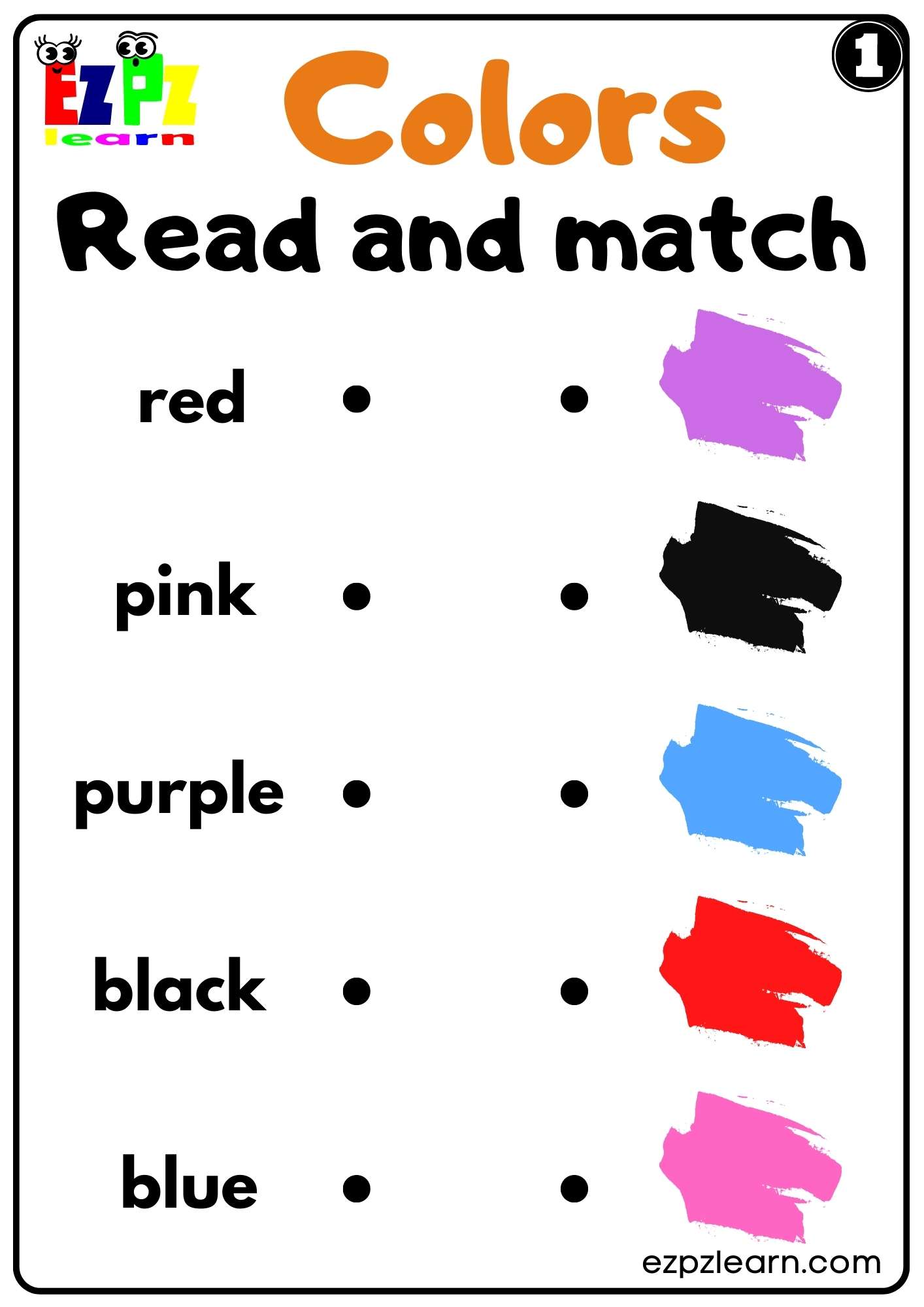 Colors Read and Match Worksheet for K5 Kindergarten and ESL PDF ...