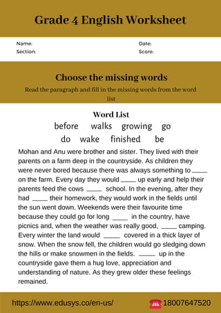 4th grade english worksheet free pdf printable | PDF