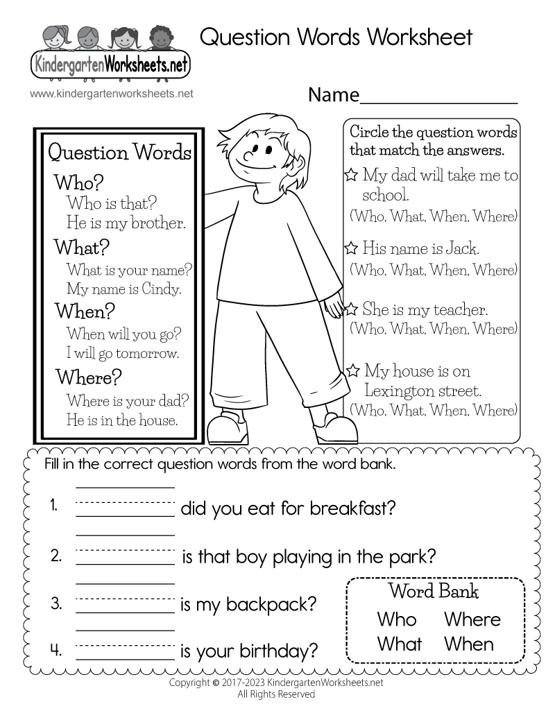Question Words Worksheet - Free Printable, Digital, &  PDF