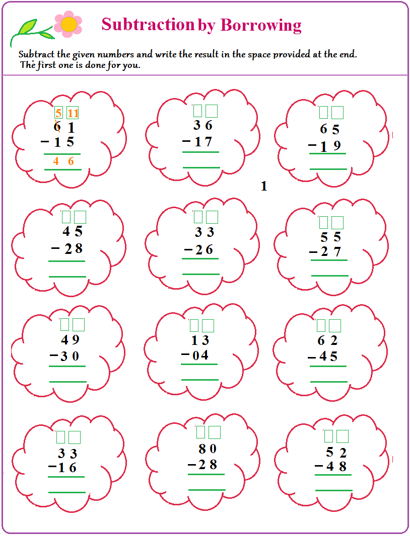 Worksheet on Borrow and Subtract