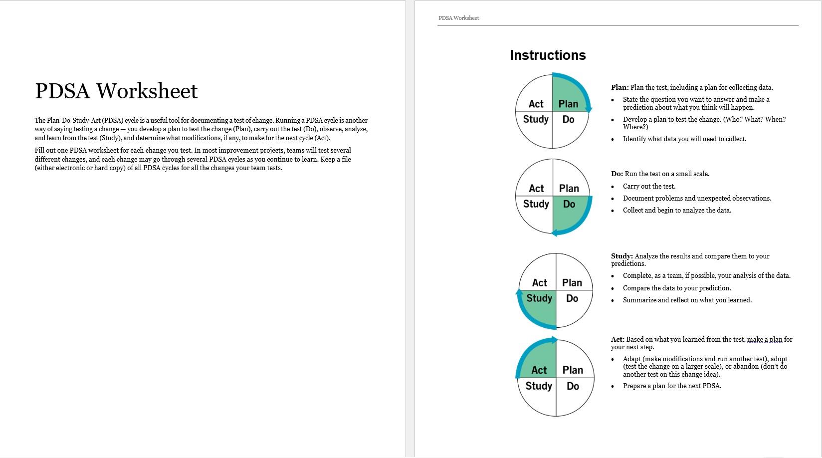 10 Worksheet for Documenting a PDSA Cycle | Download Scientific ...