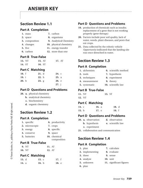 pearson chemistry worksheet answers