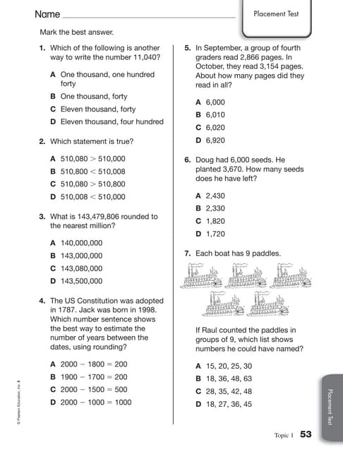 pearson education 5th grade math worksheet answers