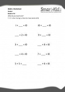 Grade 1 Maths Worksheet: Bonds of 10 | Smartkids