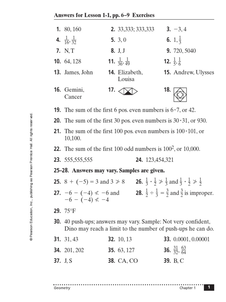 Chapter 1 Book Answers PDF Geometry Elementary Mathematics