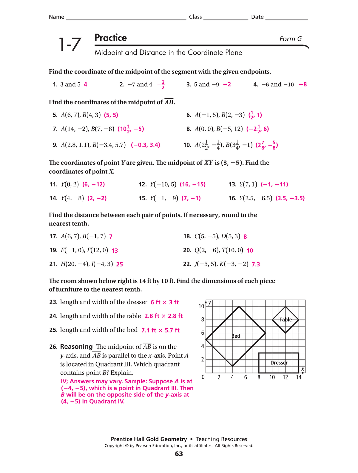 17 HW Key Problems and answers Prentice Hall Gold Geometry