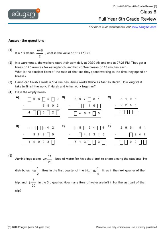 pearson education math worksheet 6th grade