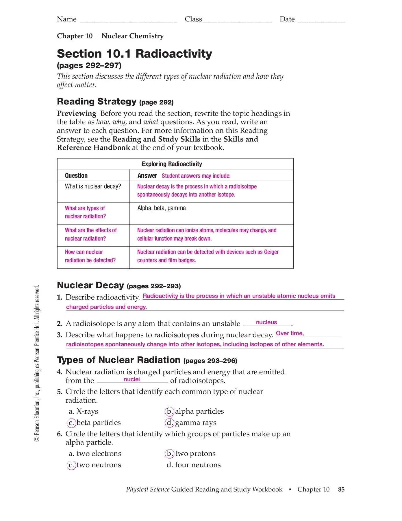 pearson prentice hall chemistry worksheet answers