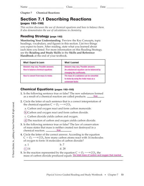 pearson prentice hall chemistry worksheet answers