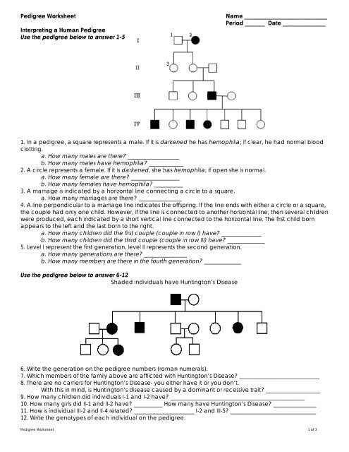 Pedigree Worksheet â€“ day 3