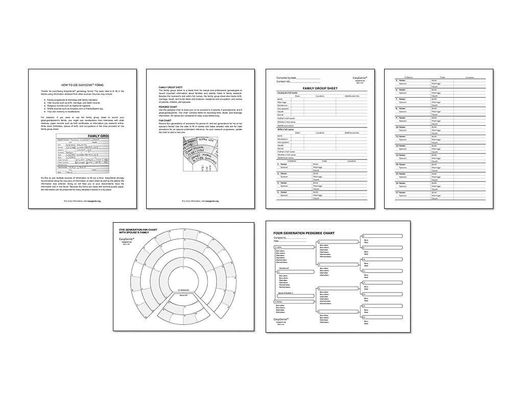 Pedigree worksheet PDF set | LARGE PRINT fillable pedigree chart &  family  group sheet